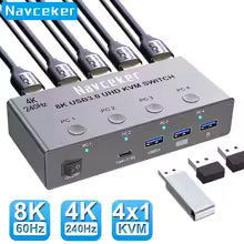 Navceker 4K 240Hz HDMI KVM Switch – 4×1, 8K Support & USB 3.0 Hub Bratia Tools