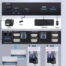8K HDMI 2.1 KVM Switch Dual Monitor HDMI 2.1+HDMI 2.1 KVM Switch 2X2 or HDMI 2.1+DisplayPort 1.4 KVM Switch Extended Display Bratia Tools